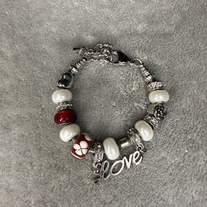 Unbranded Silver and Red “Love” Charm Bracelet